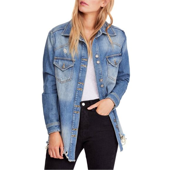 Free People Womens Moon Child Blue Denim Jean Jacket XS - Picture 1 of 7